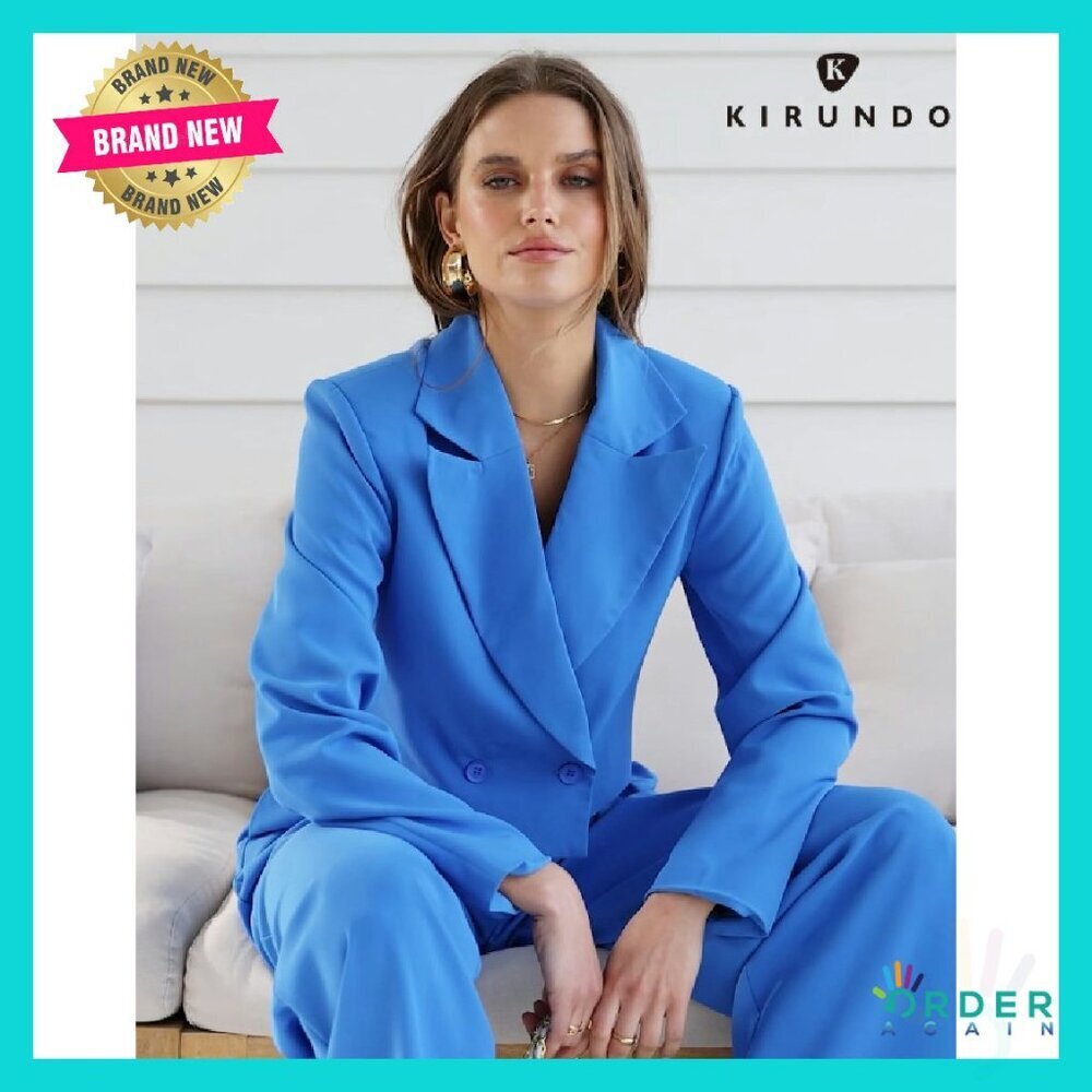 Cropped Blazer Wide Leg Pants Suit Set Business Casual Elegant Work Office - Picture 5 of 6